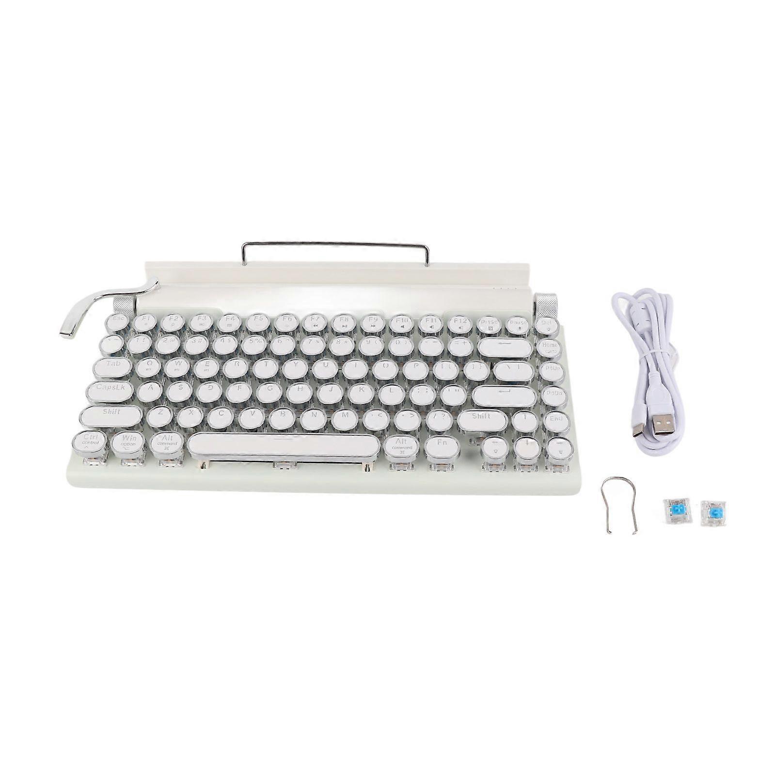 Mechanical Keyboard 83 Key Knob Control Round Keycaps Ergonomic Plug and Play 3 Modes Wireless Keyboard for Phone Laptop White