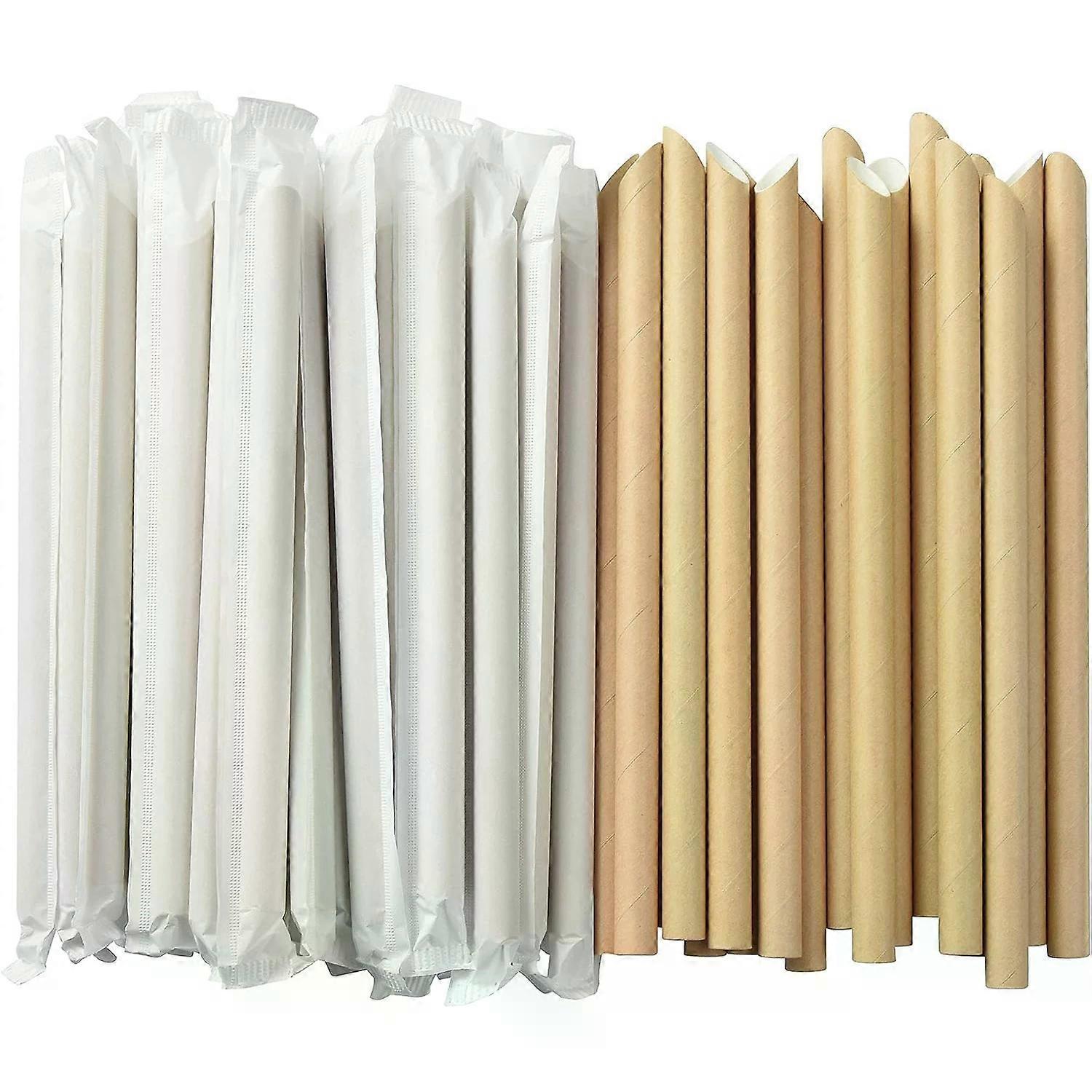 50 Pcs Pointed Paper Boba Straws, Individually Wrapped, 4-Layer Heavy Duty, 12mm Biodegradable Jumbo Smoothie Straws