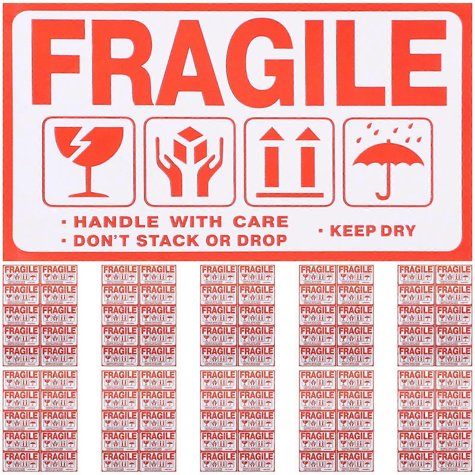 Warning Sticker 100 Sheets Fragile Package Stickers For Logistics Users Packaging Cargo Protection Red Color