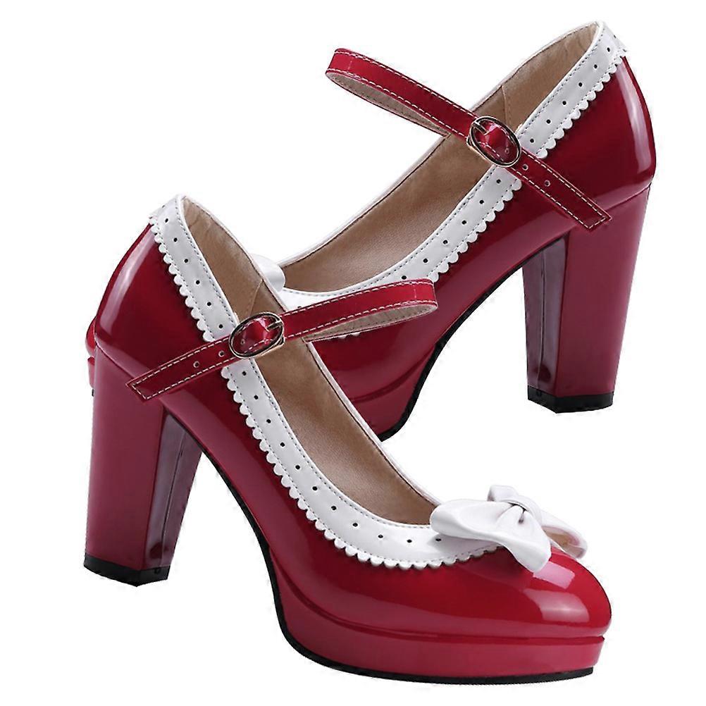 High-Heeled Shoes for Women with Bowknot Design Ideal for Daily Wear and Uniform Dressing in Elegant Red Color with Non-Slip Sole 2 Pairs