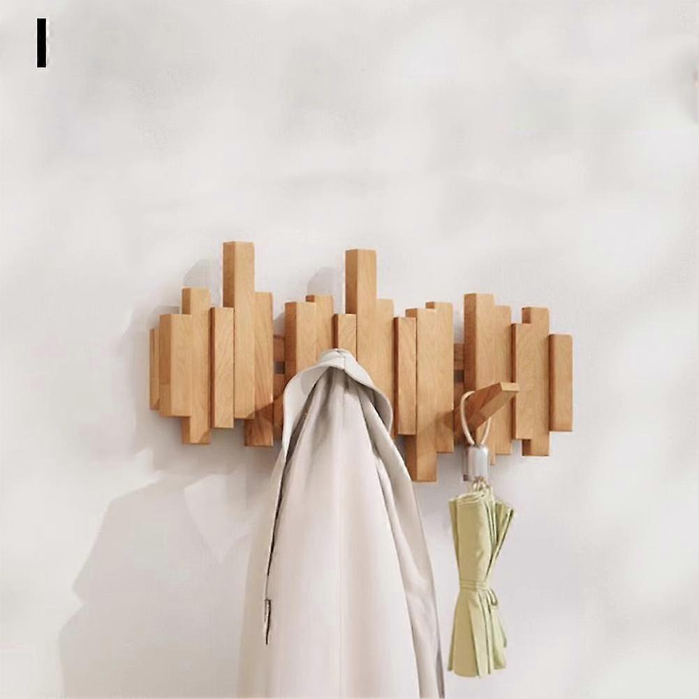 Solid Oak Wall Mounted Coat Rack Multi Hook Organizer Space Saving Easy Install