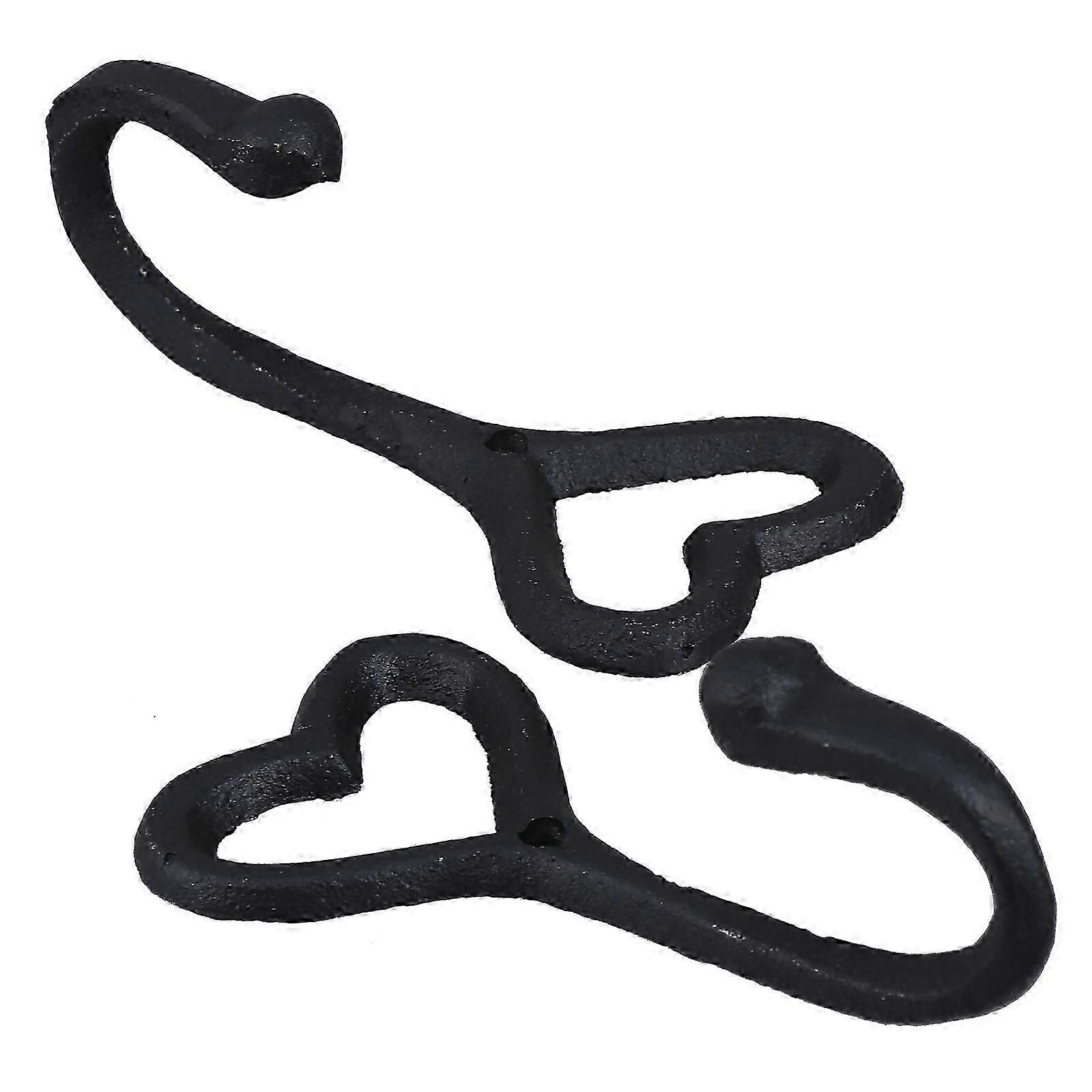 Decorative Heart Shaped Wall Hooks For Coats And Hats In Rustic Black Iron For Lovers And Friends 2Pcs