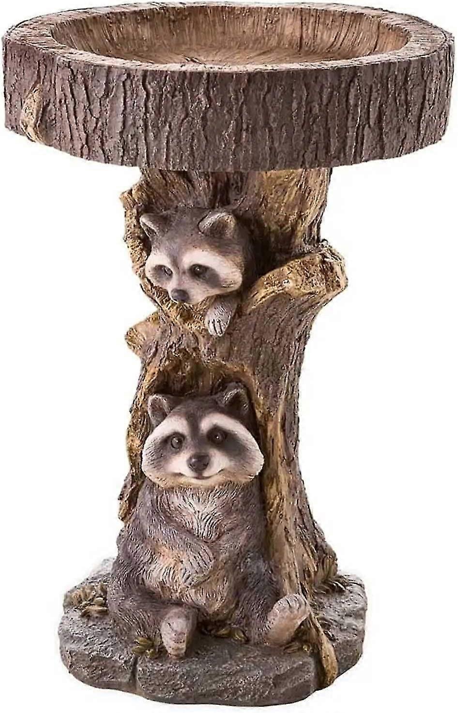 وعاء حمام الطيور في الهواء الطلق ، الراتنج قاعدة التمثال نافورة الديكور للفناء ، حديقة ث / قاعدة الغراس ، مغذي ، ديكور خارجي رائع ، أفضل هدية اختيار (الراكون