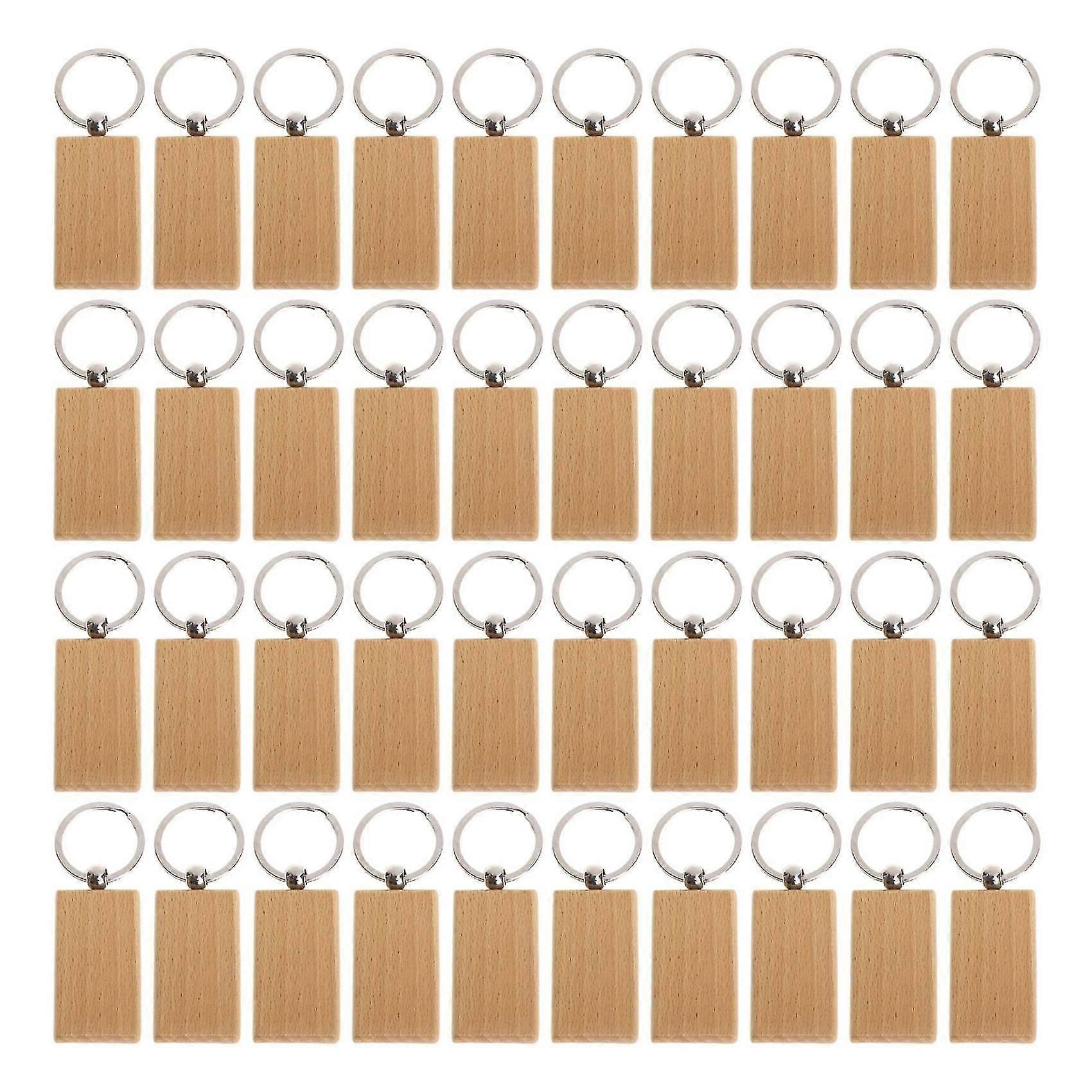 40 Pcs Blank Wooden Keychain Rectangular Engraving Key Diy Wood Keychains Key Tags Can Engrave Diy (haoyi