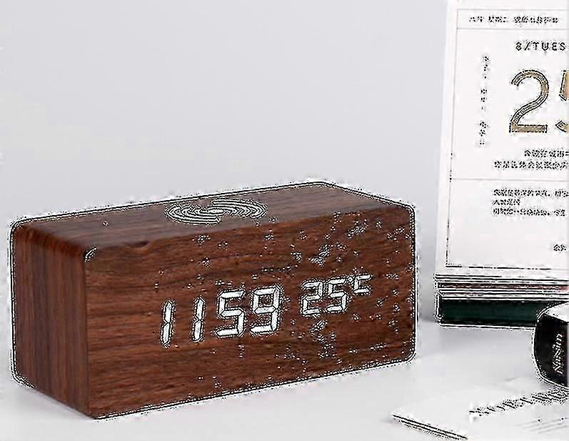Digital alarm clock, wireless charging with date temperature and humidity alarm