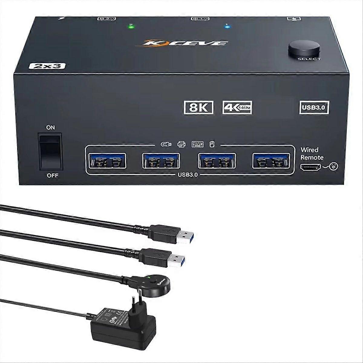 2X3 KVM מתג 3 צג 2 מחשב 8K 60Hz -תואם 2.1 KVM מתג תצוגה מורחבת Por