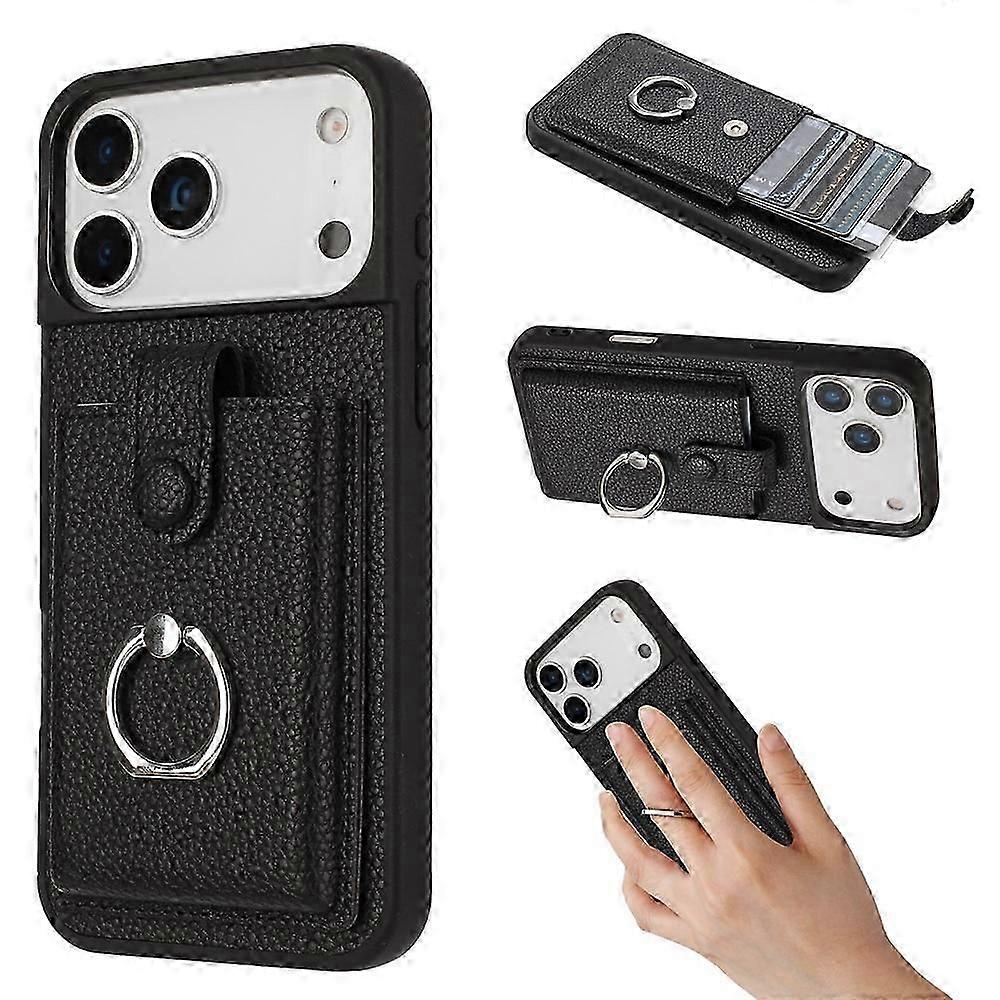 Compatible For iPhone 17 Pro Max Case with Ring Kickstand Drawing Type Card Slots Leather Back Cover_yyc