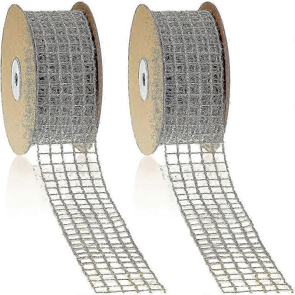 2 20 Yards By 2.5 Inch Christmas Mesh Burlap Wired Ribbon Open Weave Burlap Net Ribbon Natural Fabr