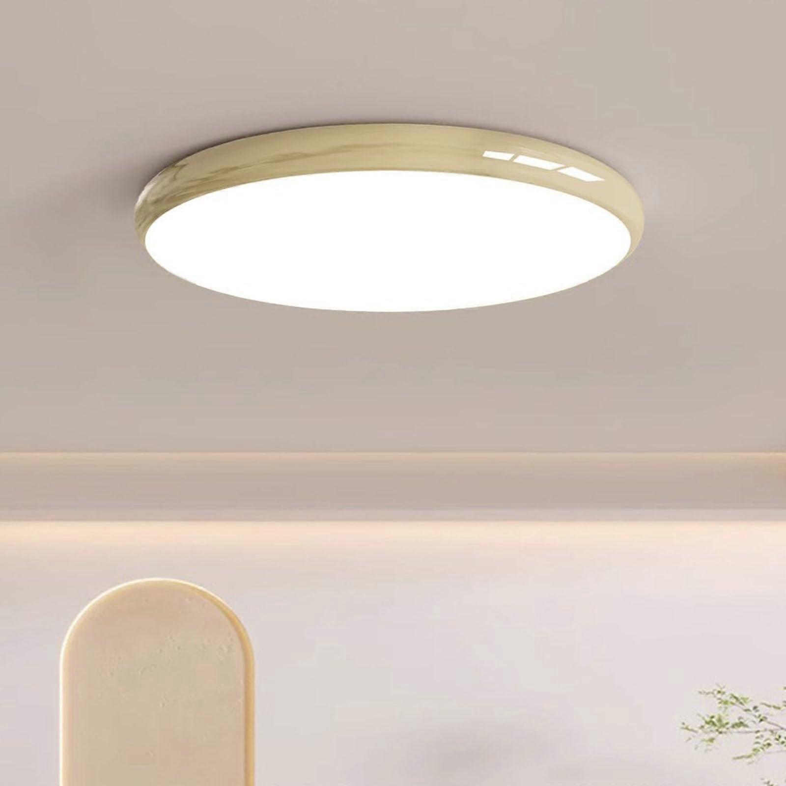 Round Ceiling Lamp LED Flush Light 3Color Temp Adjustable Minimalist Flat Panel Cream 40 cm LivingDining