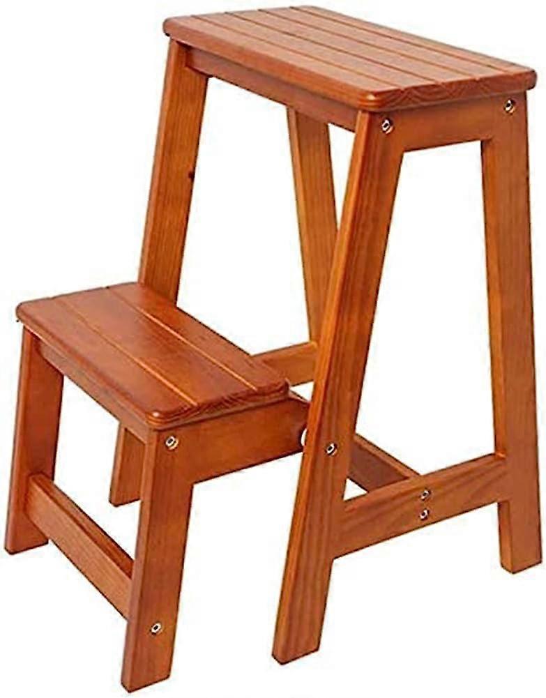 Folding Step Ladder Chair, Solid Wood 2Step Folding Stool, Multifunctional Shoe Bench For Home, Library, Bed Steps