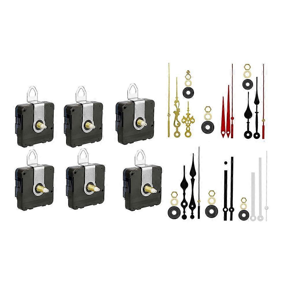 6PCS Quartz Clock Movement Mechanism Repair Tools Part with 6 Different Pairs Hand DIY Wall Clock Mechanism Set