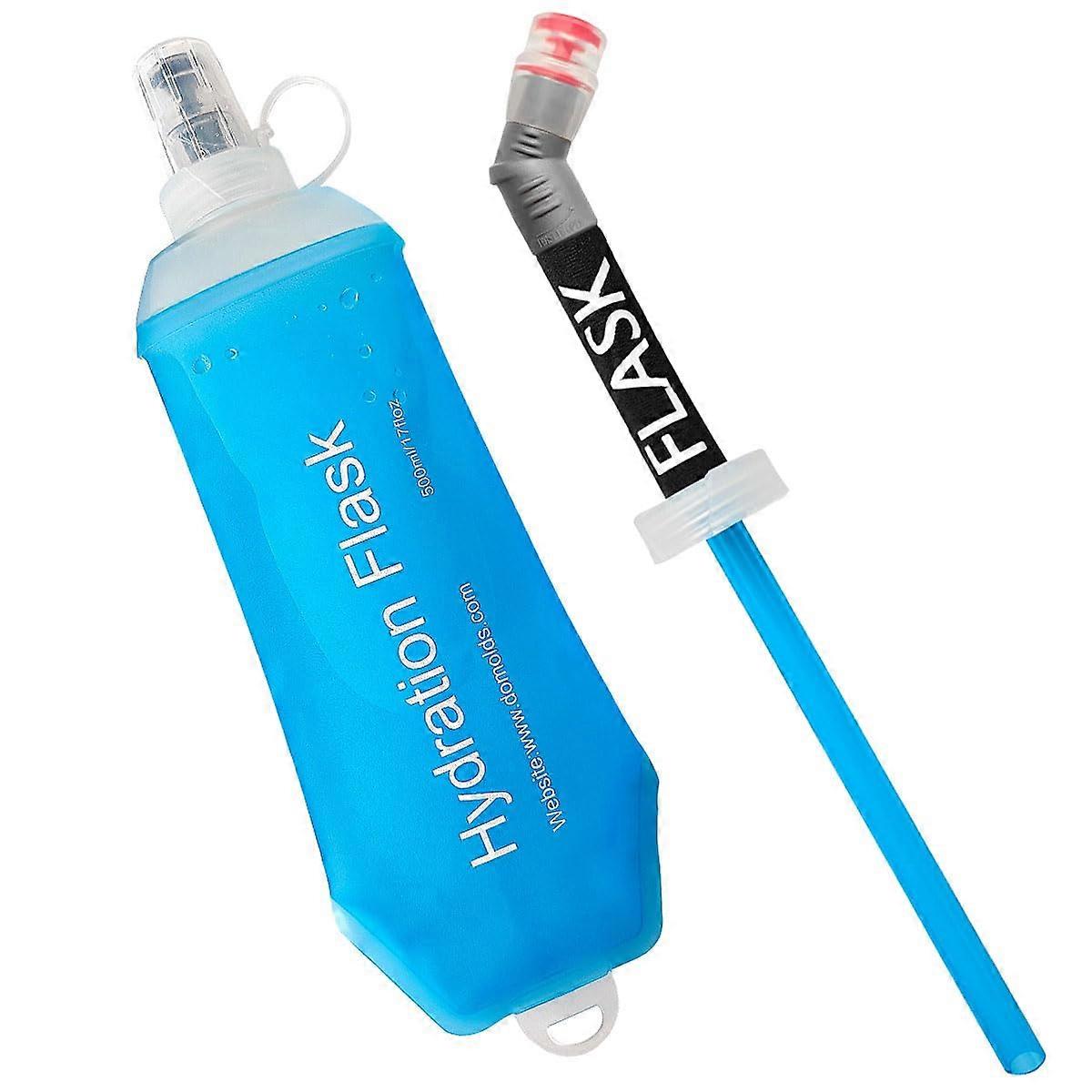 500ml ソフトフラスコ TPU 交換用ストロー付き 折りたたみ式ウォーターフラスコ ランニング、ハイキング、キャンプ、サイクリング用 エッチング