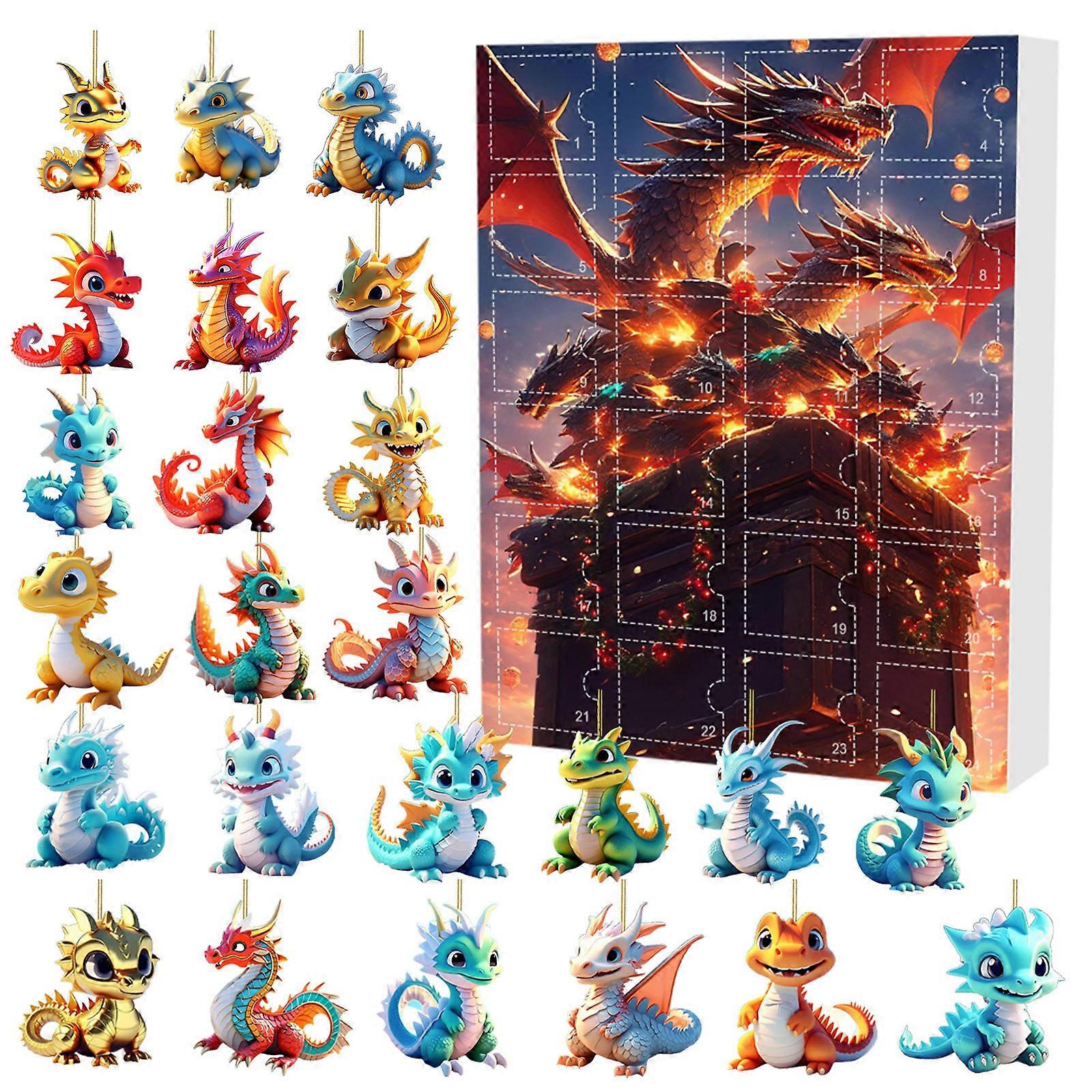 Dragon Advent Calendar 2025 with 2D Flat Acrylic Dragon Ornaments 24 Days Christmas Countdown Calendar Christmas Advent Calendar