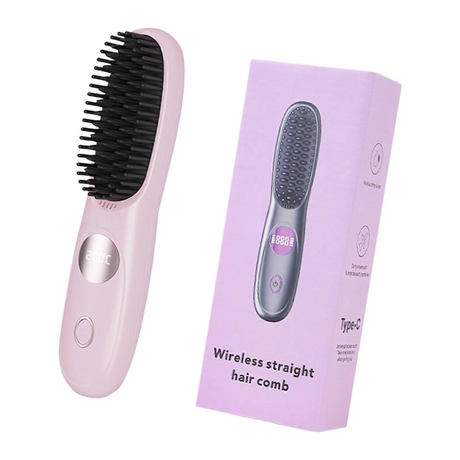Straightening Comb Fast Heating Conditioning Technology Adjustable Temperature Hair Styling Comb Ergonomic Handle  Pink