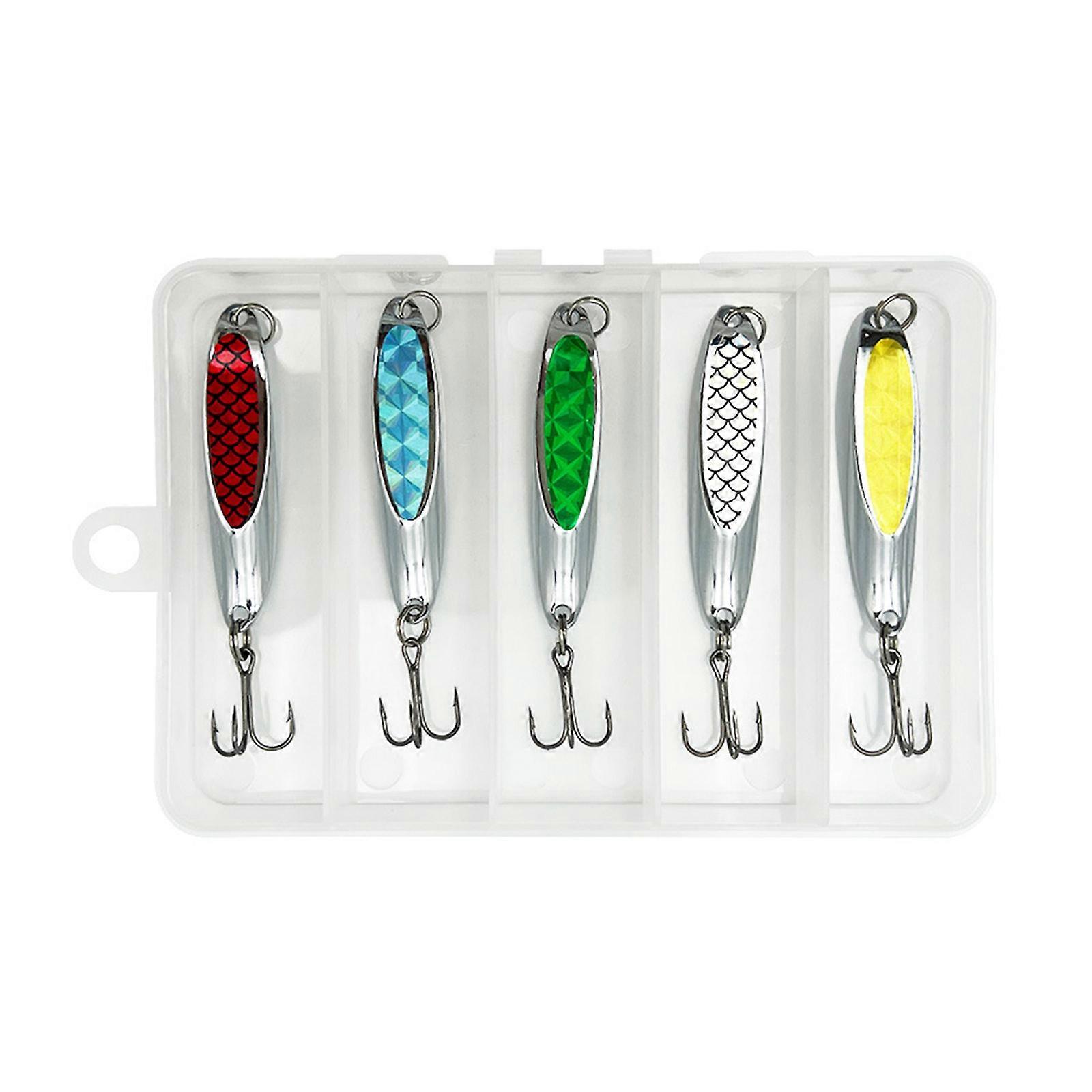5Pcs Spoon Metal Hard Spinner Baits Fish Lures Spinner Swimbaits Colorful Sequins Lures Baits Treble Hook Fishhooks Set Multicolor