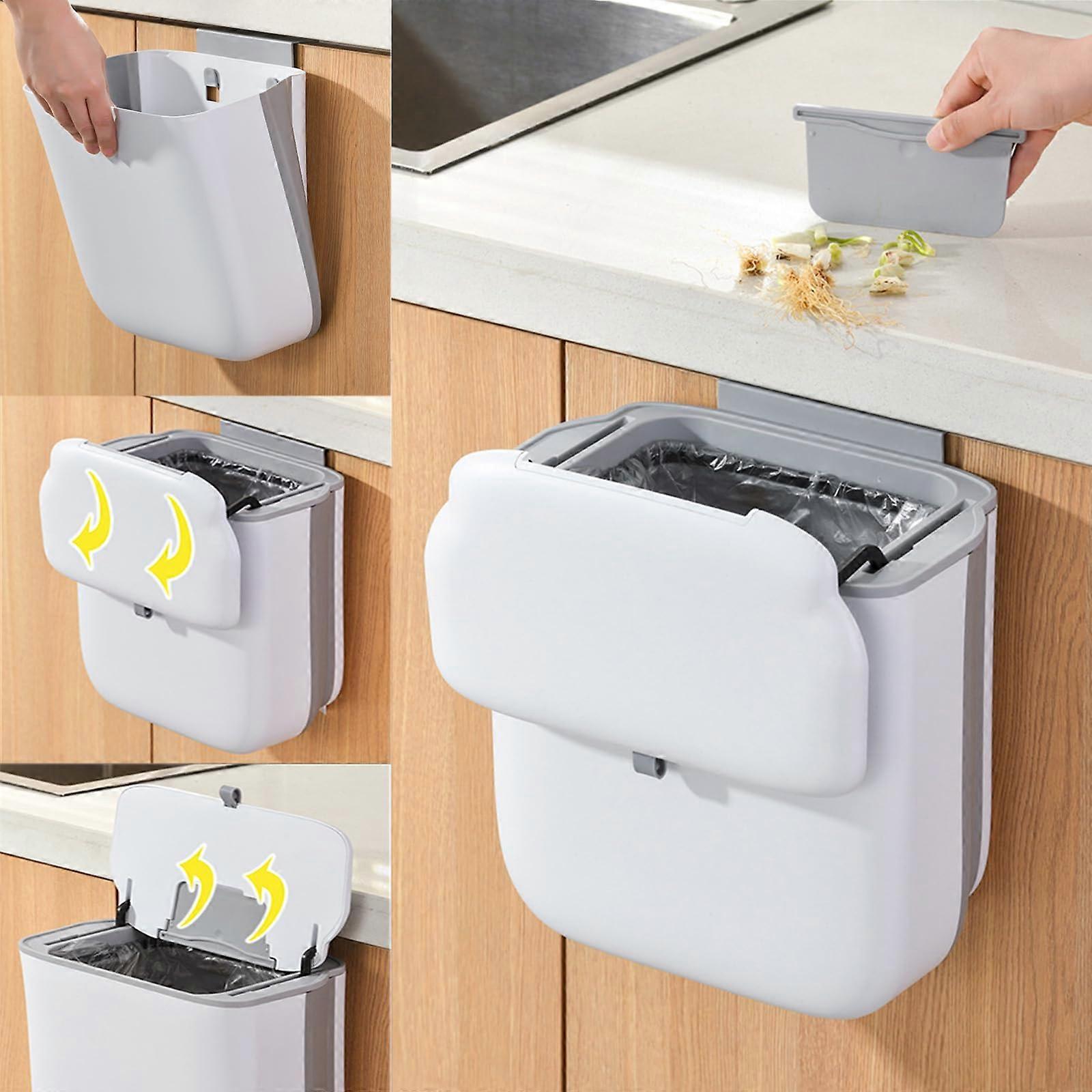 Wall Mounted Bin with Lid for Kitchen Food Waste, Space Saving Plastic Trash Can