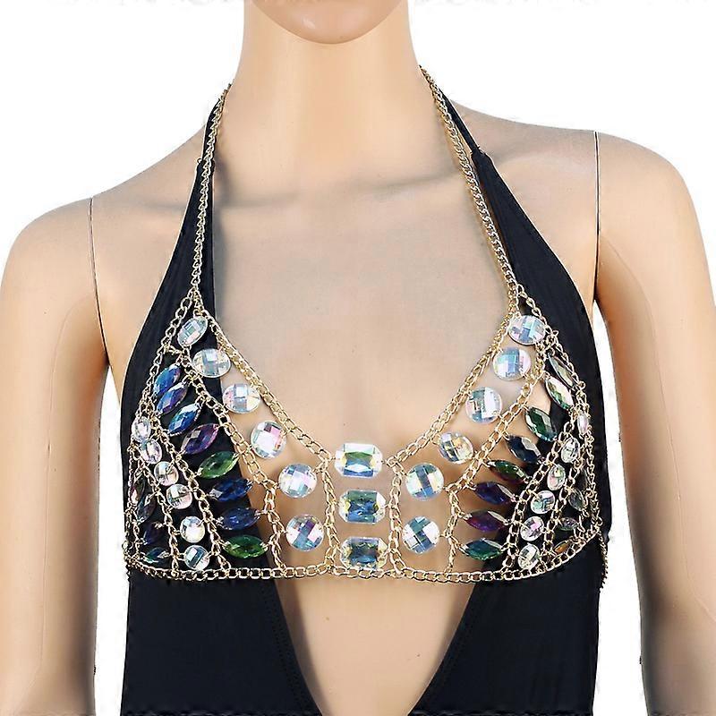 Beaded Gold Body Chain Multi-layer Jewelry Sexy Mesh Design Women Body Chain Bralette Cosplay Wear