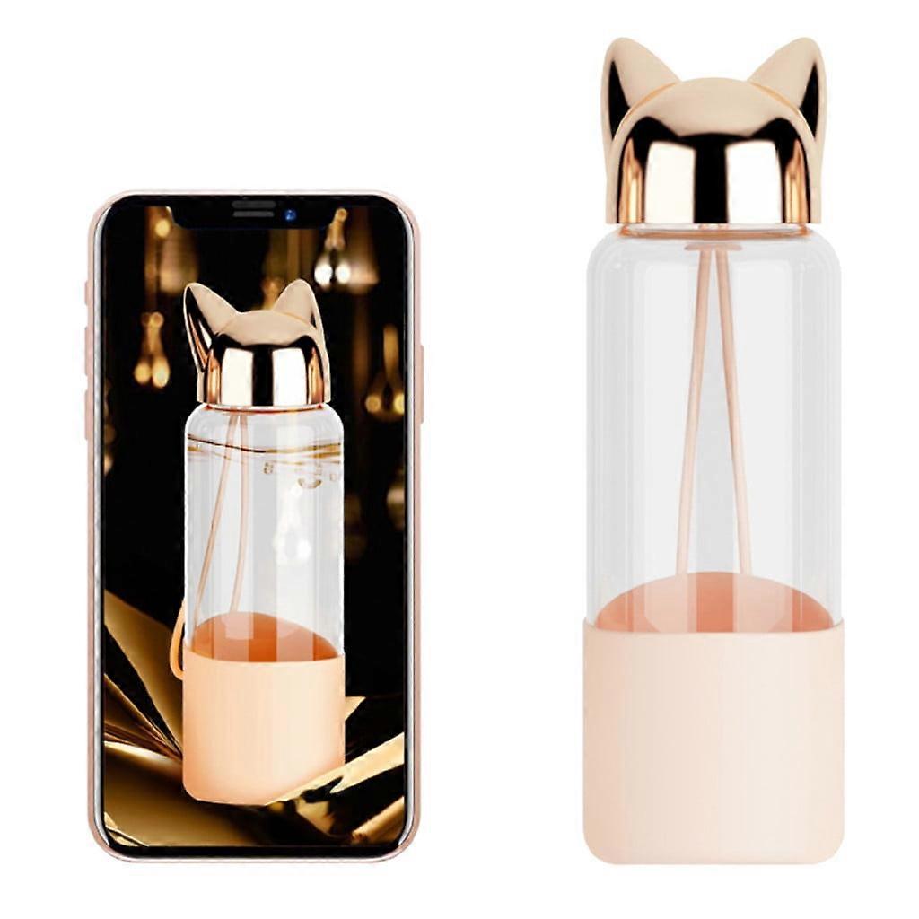 RnemiTe-amo vattenflaska, resemugg, söt glasvattenflaska BPA-fri 320 ml transparent flaska för cykel