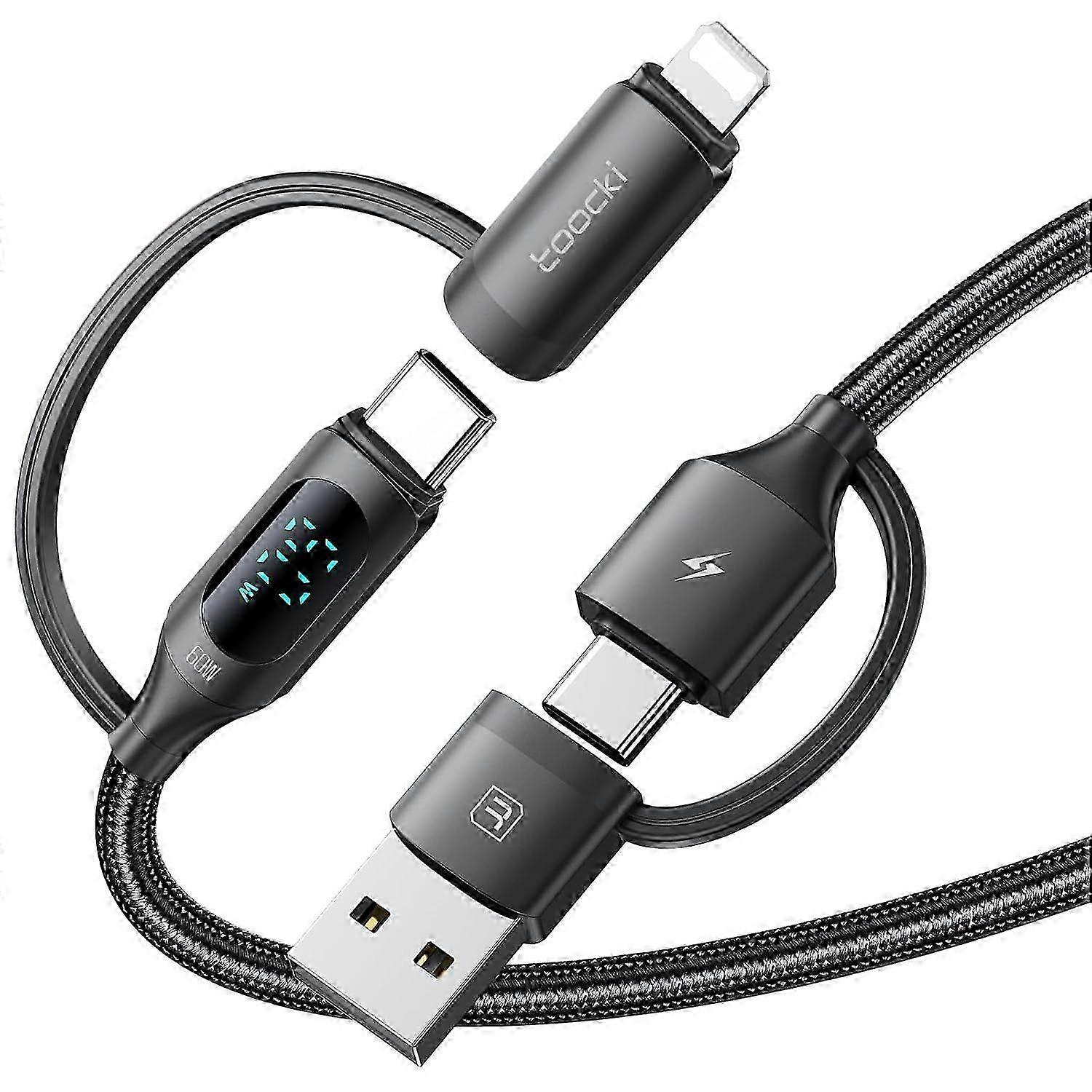 4-in-1 USB-C Cable with LED Display, PD 60W Fast Charging Cable 480Mbps Data Fast Charge hk