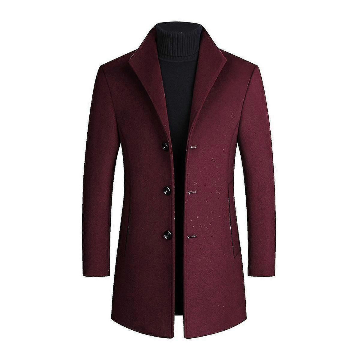 Men's Wool Overcoat Single-breasted Solid Lapel
