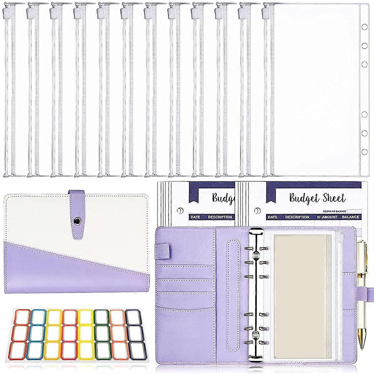 A6 Budget Binder with 12 Zip Pockets & Sheets, PU Cash Envelopes Organizer for Budgeting – Portable Money Saving Tool