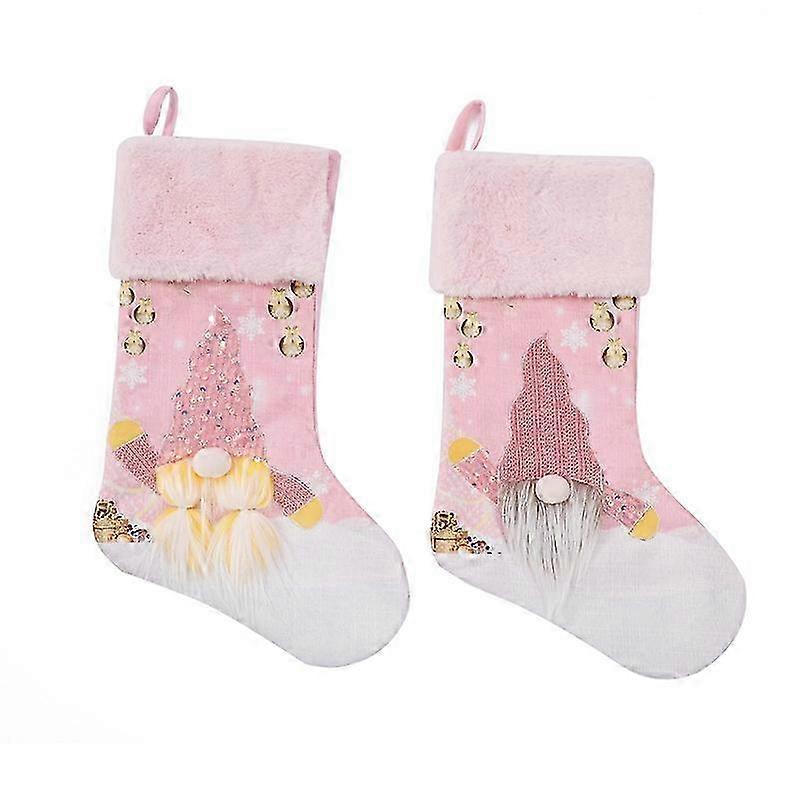 Festive Stocking Decorations with Glowing LED - Pink Rudolph Pattern for Christmas Tree