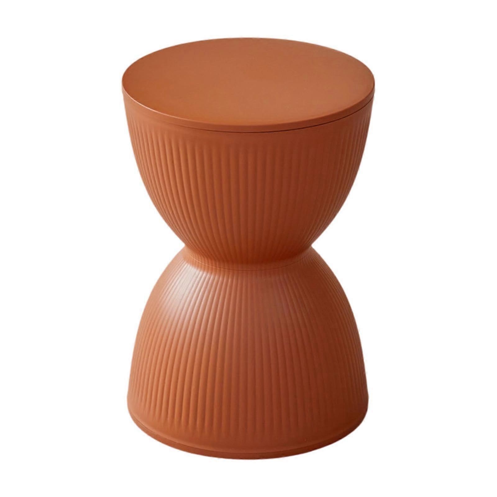 Round Ottoman Foot Stool with Nordic Hourglass Shape, SpaceSaving Decorative Seat for Entryway, Brown Red