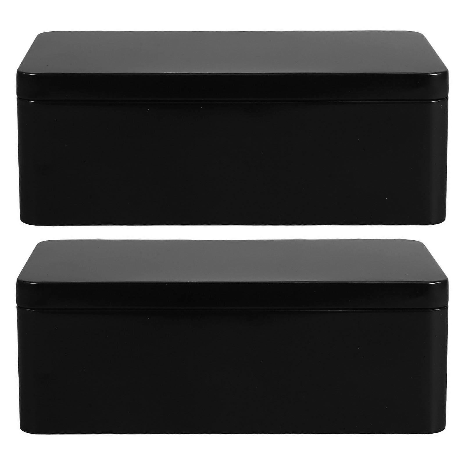 Money Safe Box Tinplate Metal Container for Storage 2Pcs Black Box