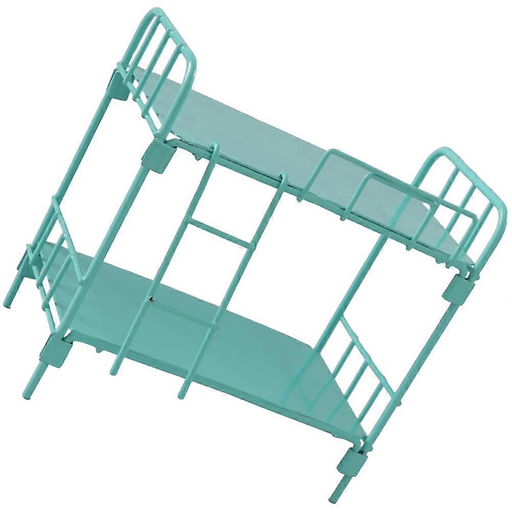 Miniature Bed Mini Double Layer Bed for Decor 1 Piece Alloy Light Green