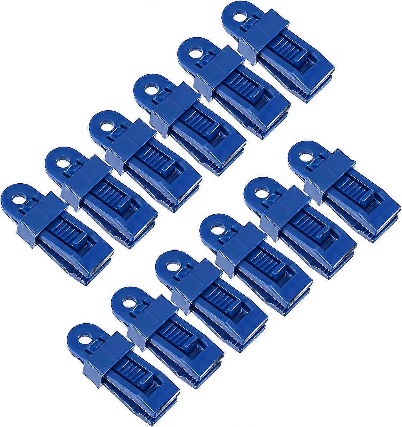 12 Pack Tarp Clips - Tent Awning Secures Sliding Clamp, Strong Locking Handle, Apply Outdoors/Camping/Pools (Blue)