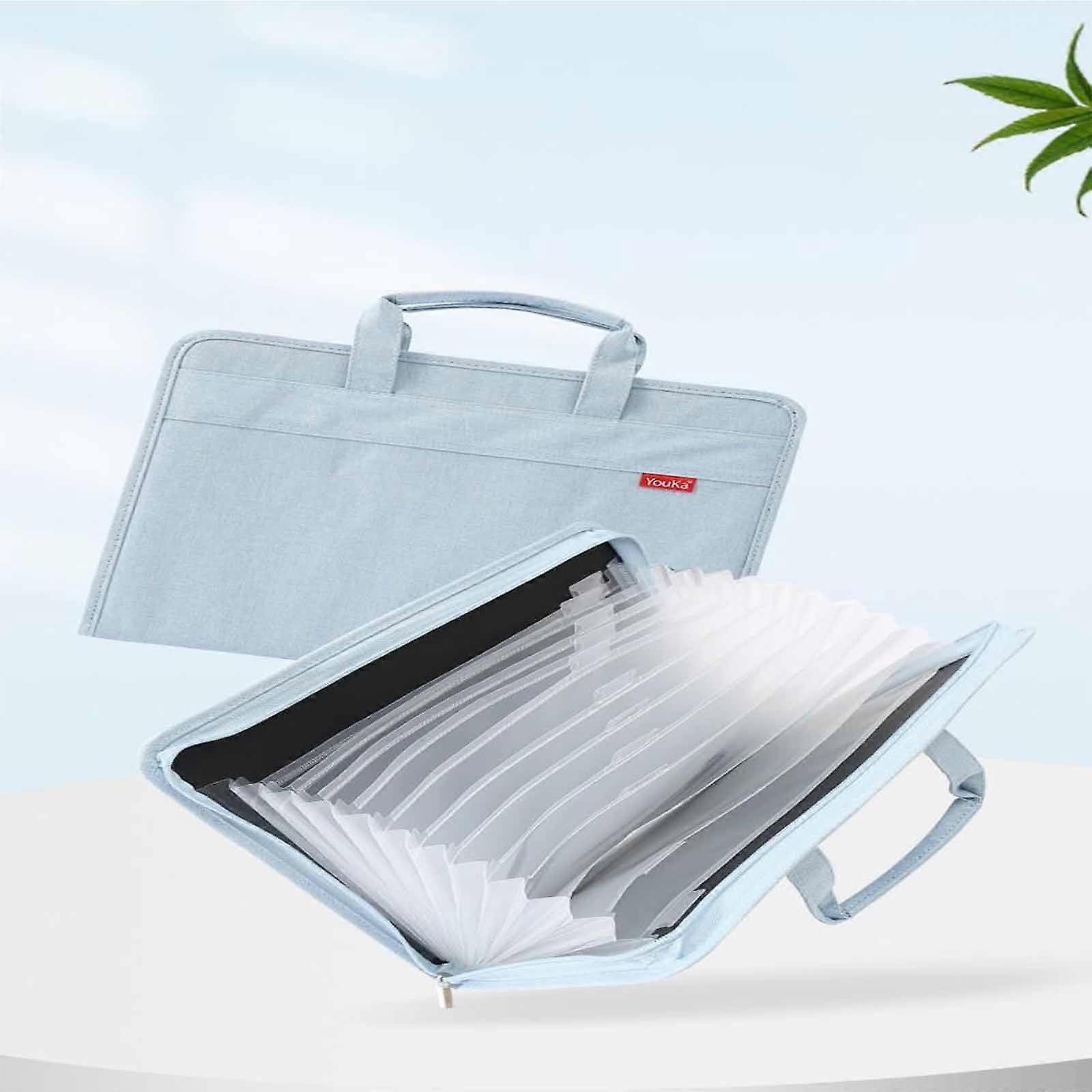 Accordion Canvas File Organizer, Fireproof Expanding Folder with Pockets, Document Organizer Bag with Handle & Labels, Portable for A4 Files