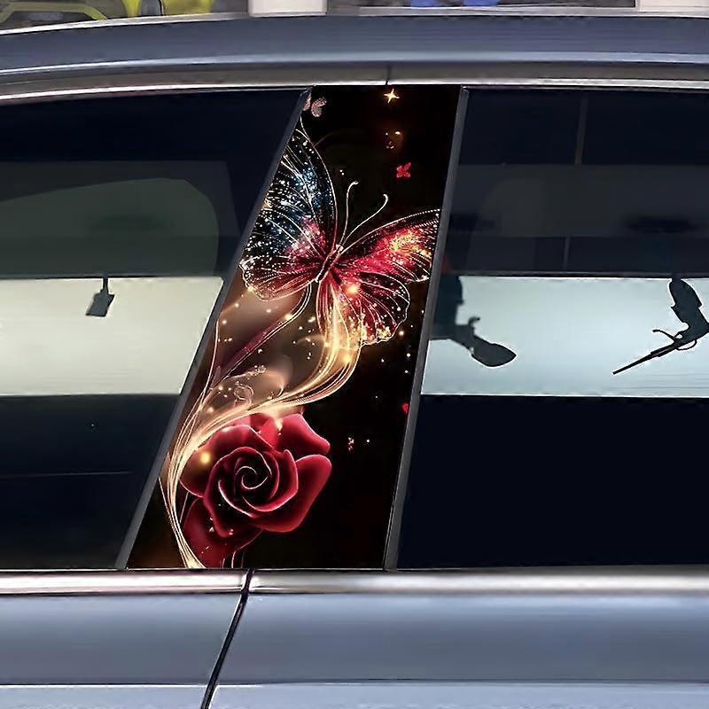 Butterfly Rose Car BPillar Stickers ScratchResistant SelfAdhesive Decorative Window Pillar Trim