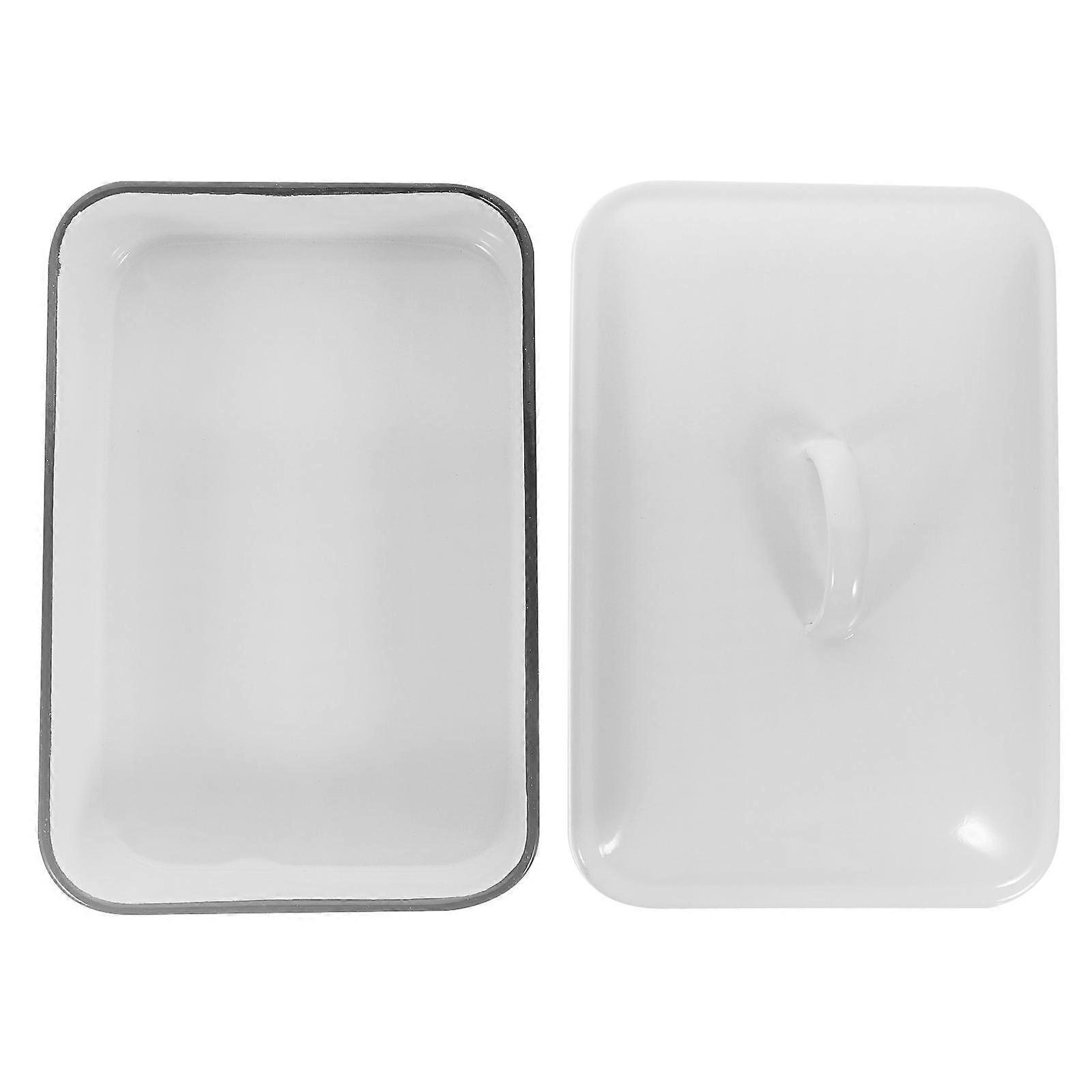 Enamel Baking Pan With Lid Black Rim White Enamel Baking Cookie Pan Enamel Baking Roasting Pan Bread Pan Rectangular Serving Tray For Kitchen
