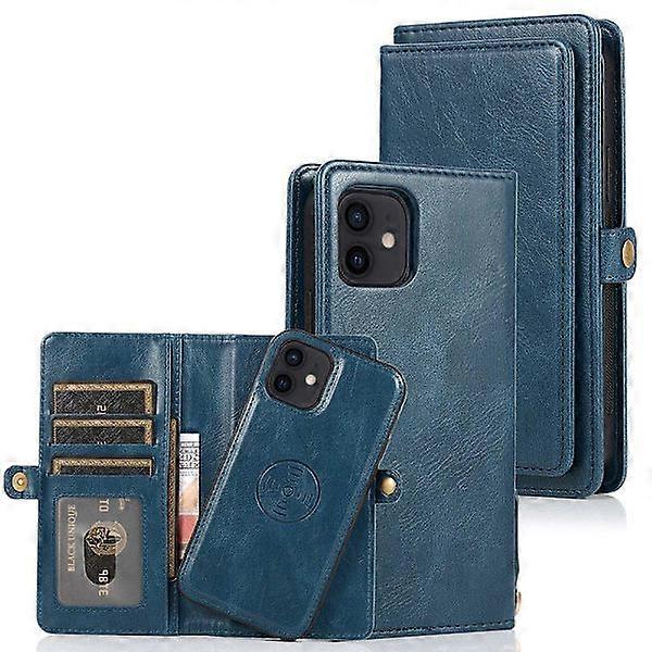 Compatible with iPhone 12 Pro - Stylish 2 in 1 Wallet Case Dark Blue