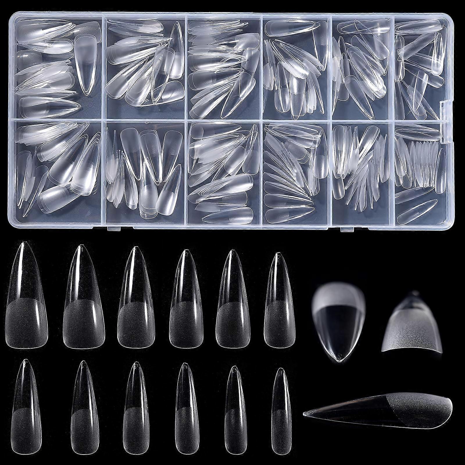 240PCS Clear Long Stiletto Acrylic Nail Tips with Box, Durable ABS False Tips for Manicure