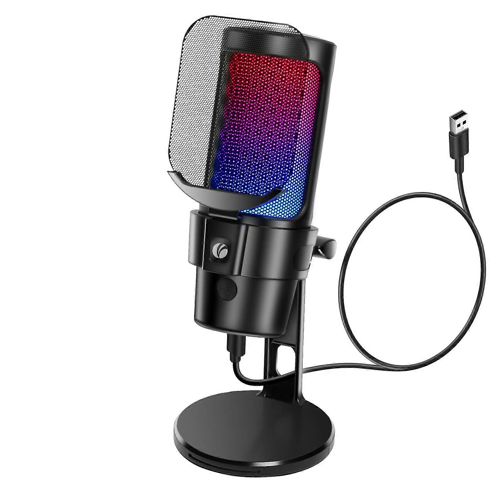 USB Gaming Microphone with RGB Lighting, OneClick Mute, Noise Reduction, Shock Mount, for PS4/PS5/PC