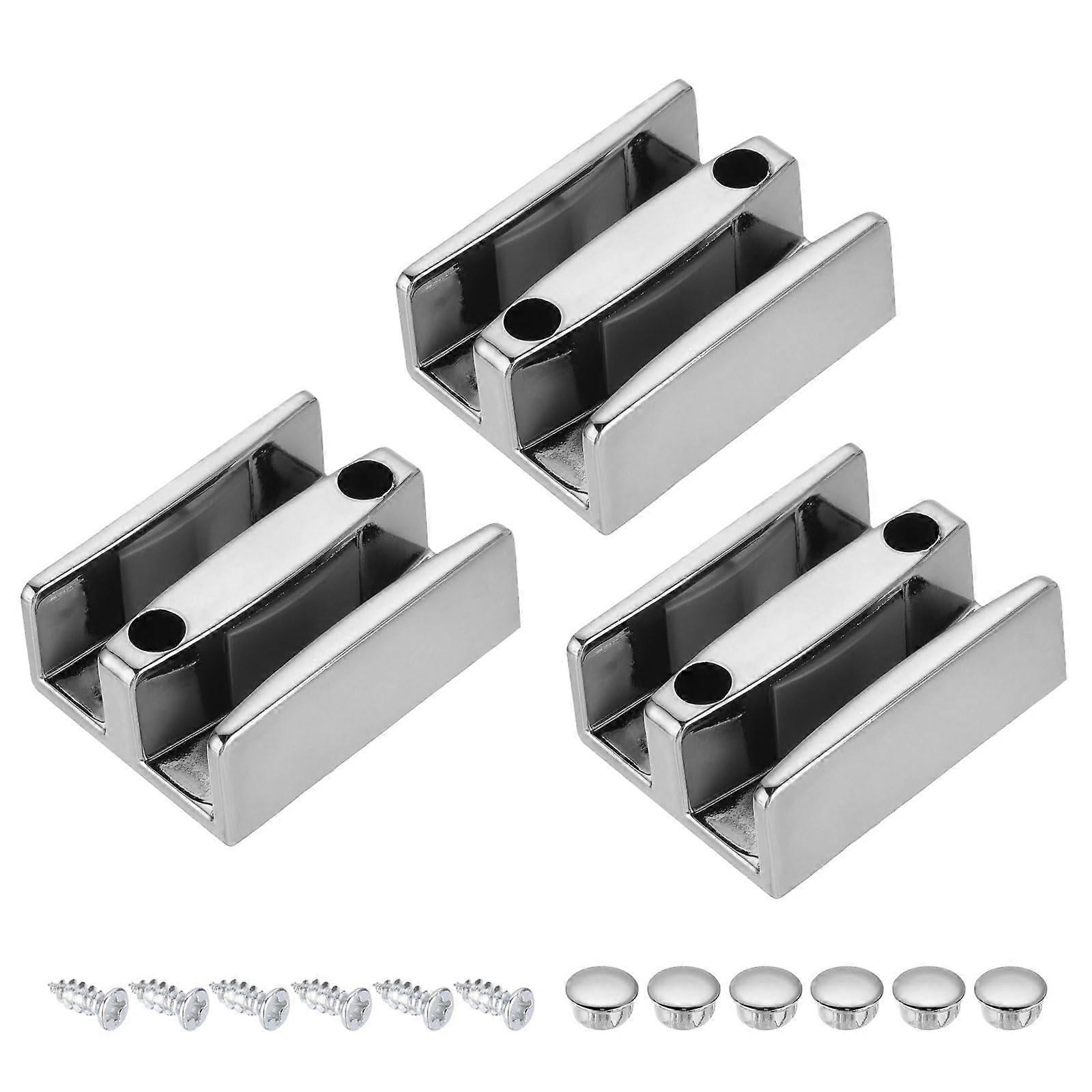 Sliding Shower Door Bottom Guide for 1/2 in Frameless Glass, 3pcs 47mm Double Track Rail with Screws for Smooth Sliding and Stable Alignment, Silver
