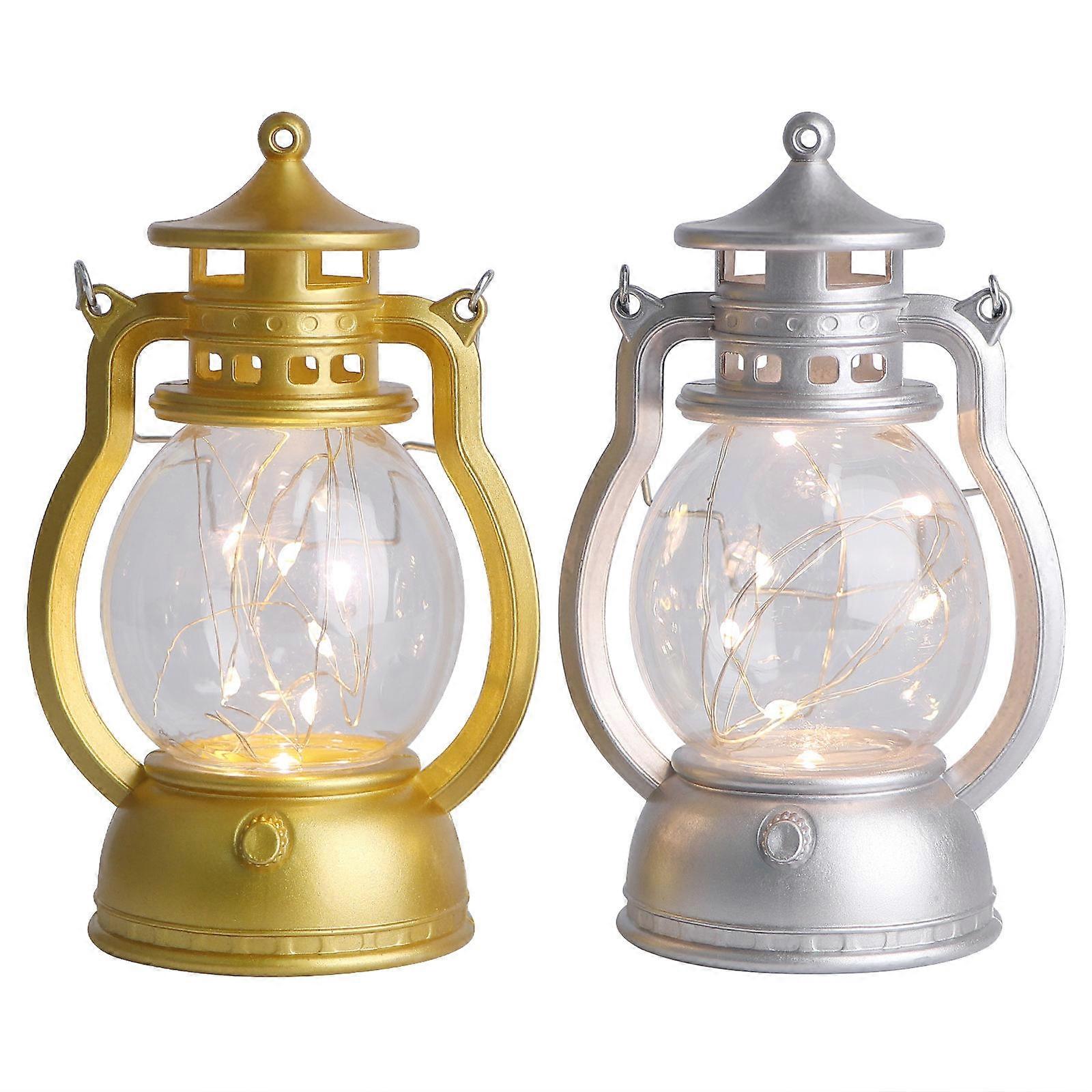 Hand-Held Lanterns Retro Kerosene Lamps for Decorative Use 2Pcs Pack