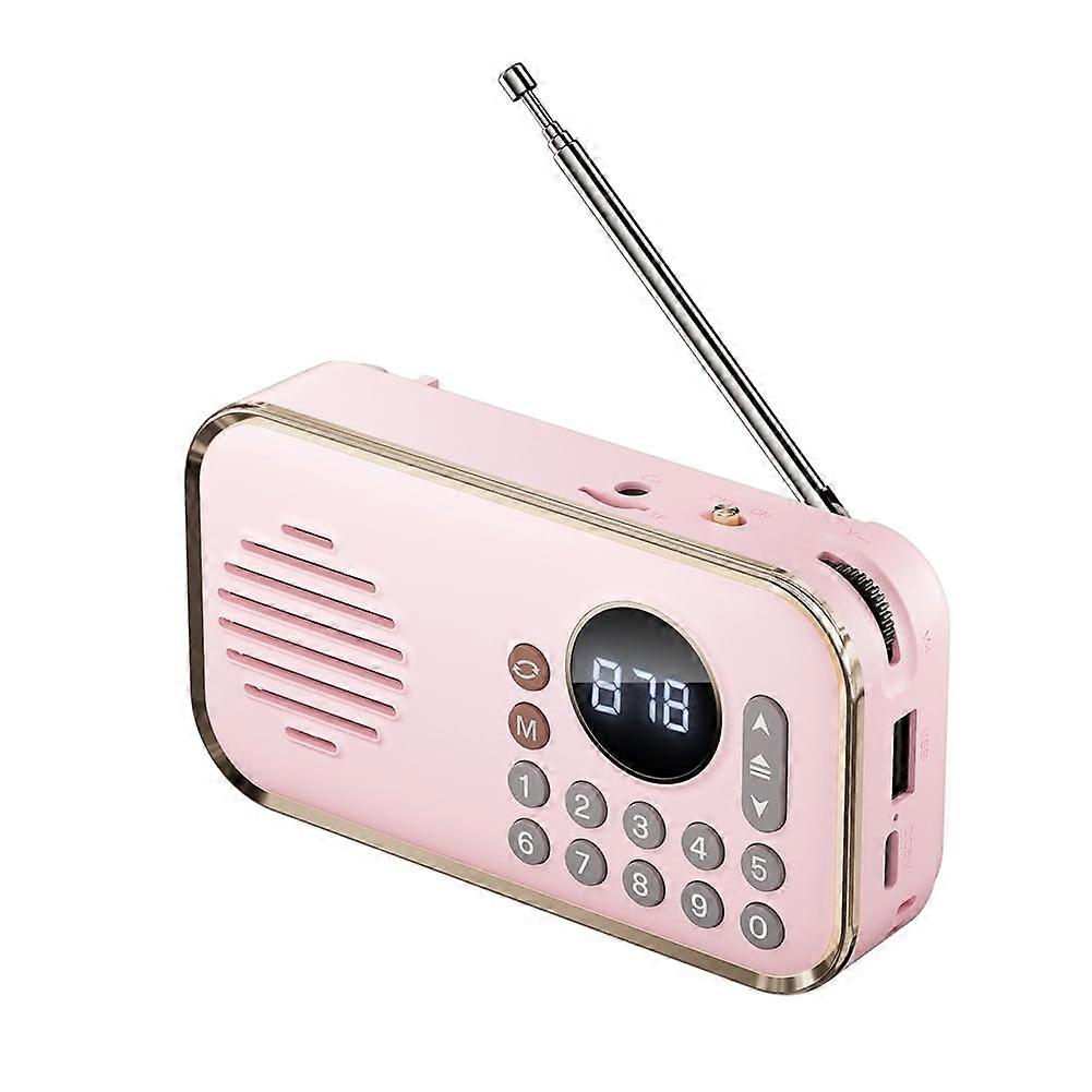 Portable FM Radio Rechargeable Wireless Bluetooth Speaker With USB Surround Stereo Sound Vintage Pink