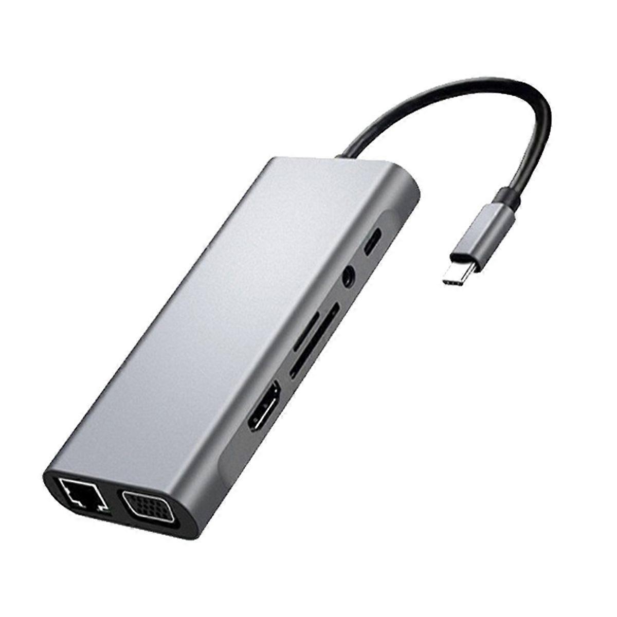 11-in-1 Docking Station (100Mbps Ethernet Port + VGA) 4K UHD+VGA+PD+USB+RJ45 Ethernet+SD/TF Card Re