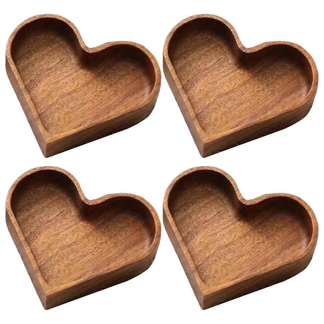 4pcs Solid Wood Candy Tray Natural Walnut Serving Platter Stackable Nut Bowl Creative Heart Shape Dessert Storage Box