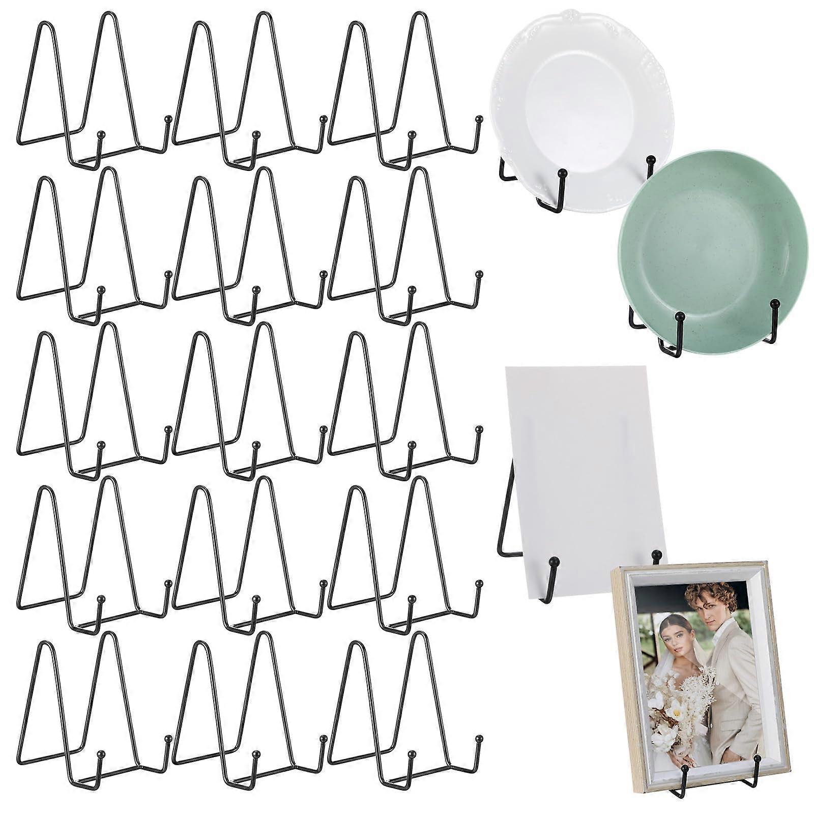 18 Pcs Gold Metal Plate Display Stands 4.5 Inch with Secure Base for Picture Frames and Tabletop Decor