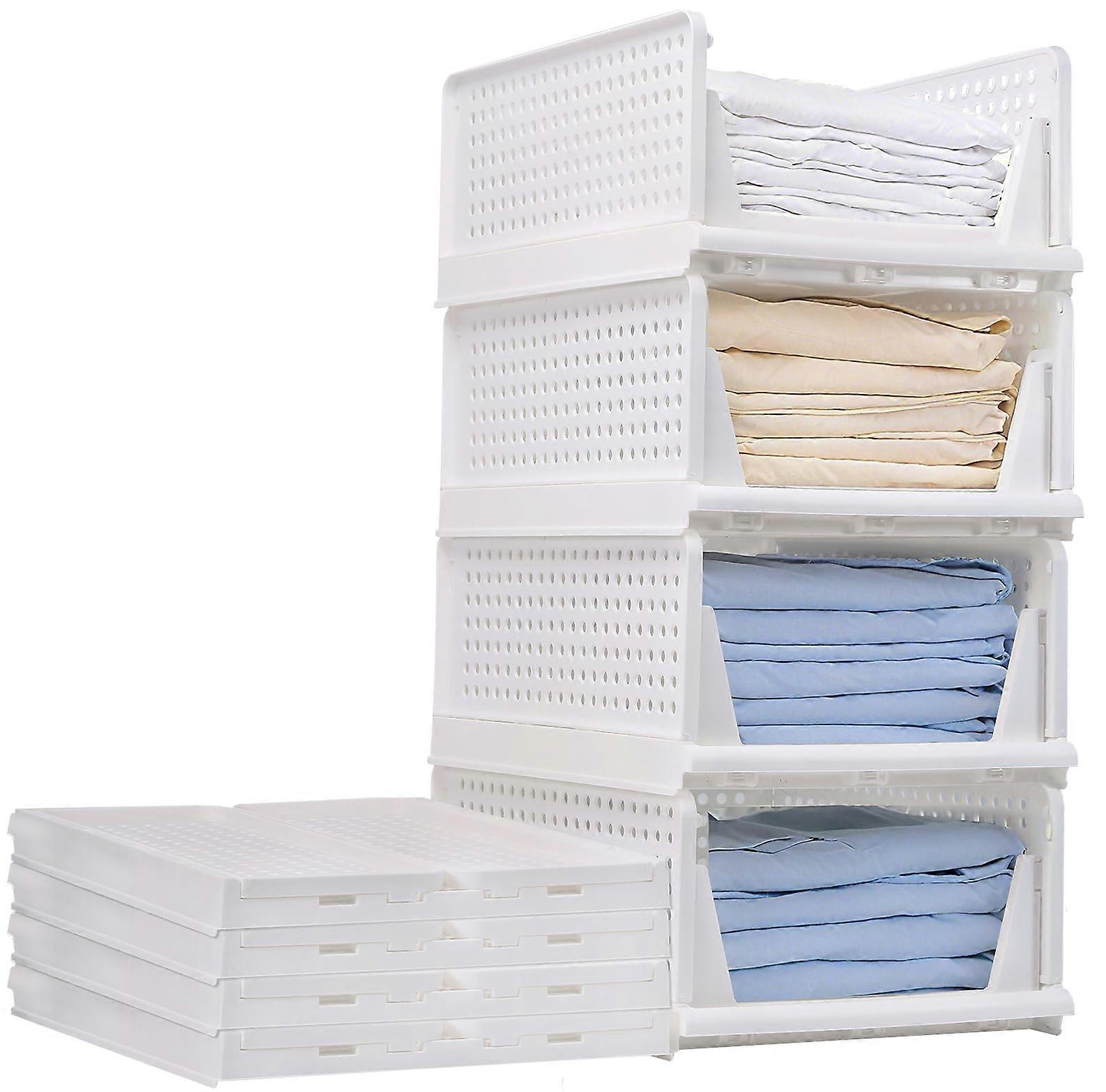 5 Pack Stackable Closet Storage Bins, Foldable Organizer Baskets for Wardrobe Kitchen Bedroom
