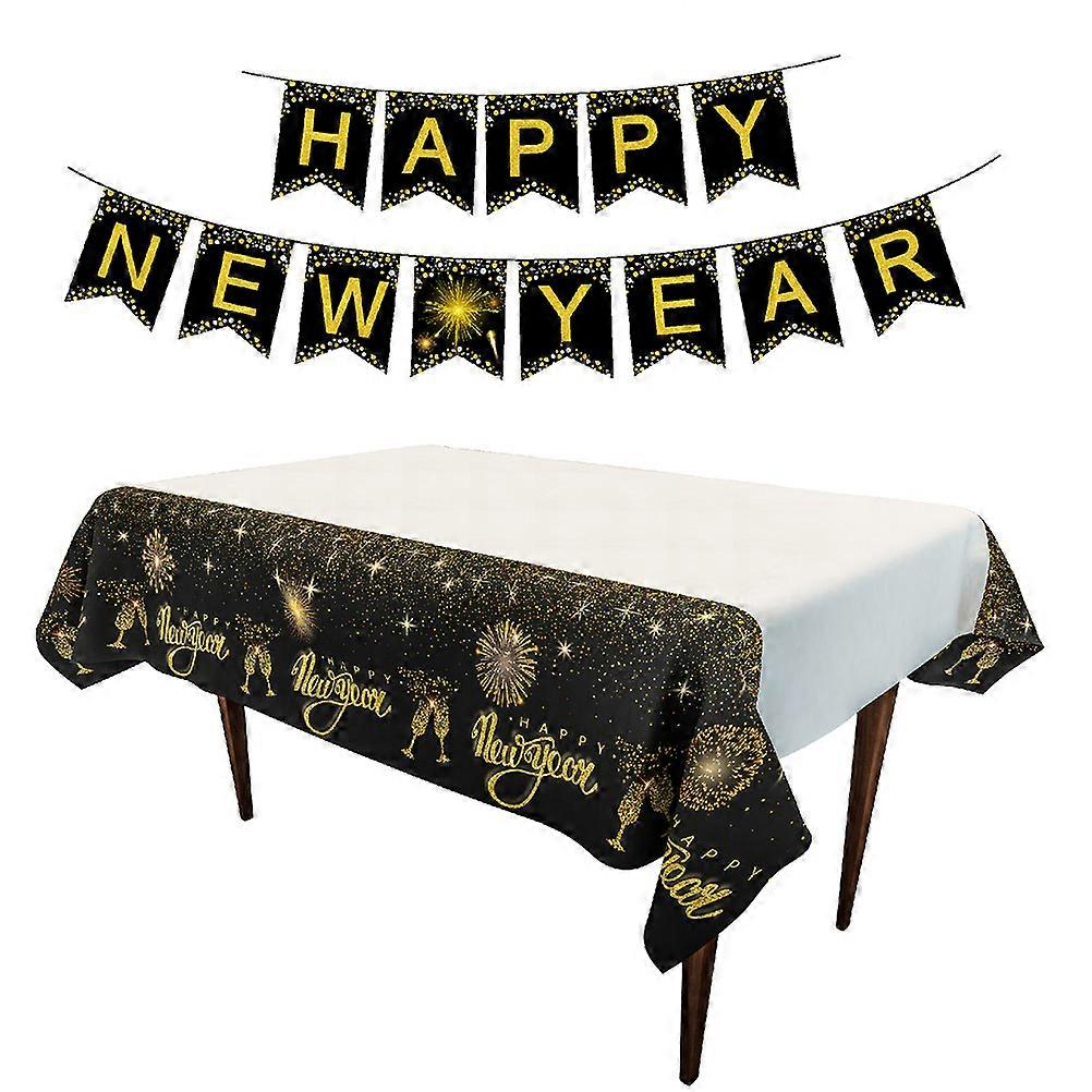 Picnic Table Cloth for Table Protection Black Gold Disposable