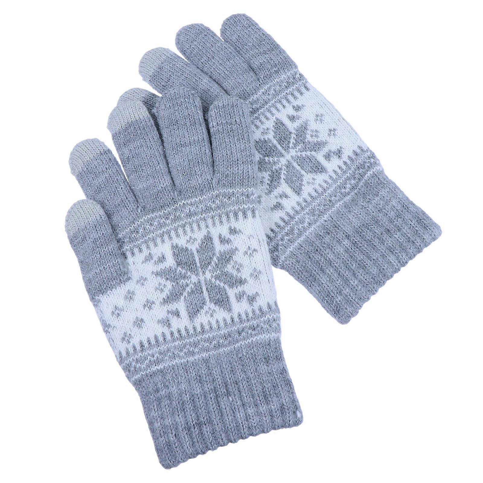 Wool Knitted Gloves Touch Screen for Wearing 1Pair Winter Warm Grey Gloves
