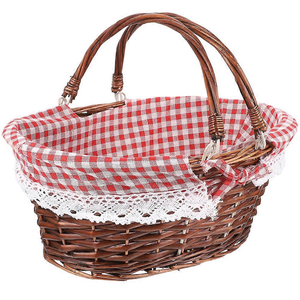 Durable Woven Storage Basket with Handle for Picnic Use Multi Material