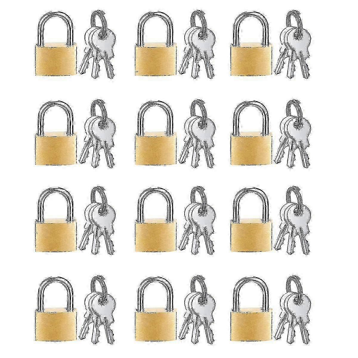 2025 12 Pack Mini Padlock Small Padlock Solid Brass Locks With 3 Key For Luggage Lock,backpack,gym