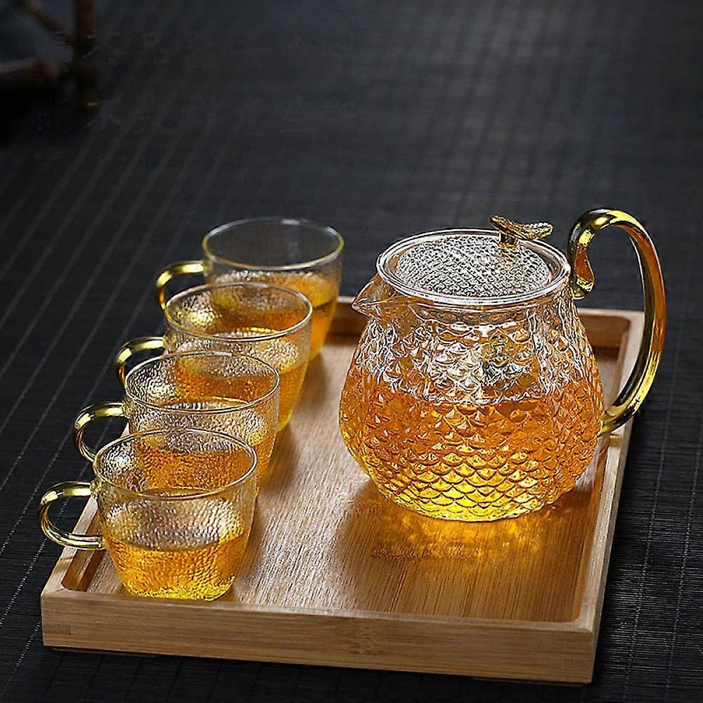 Glass Teapot with Infuser,  Borosilicate Heat Resistant Hammer Pattern Kung Fu Tea Set