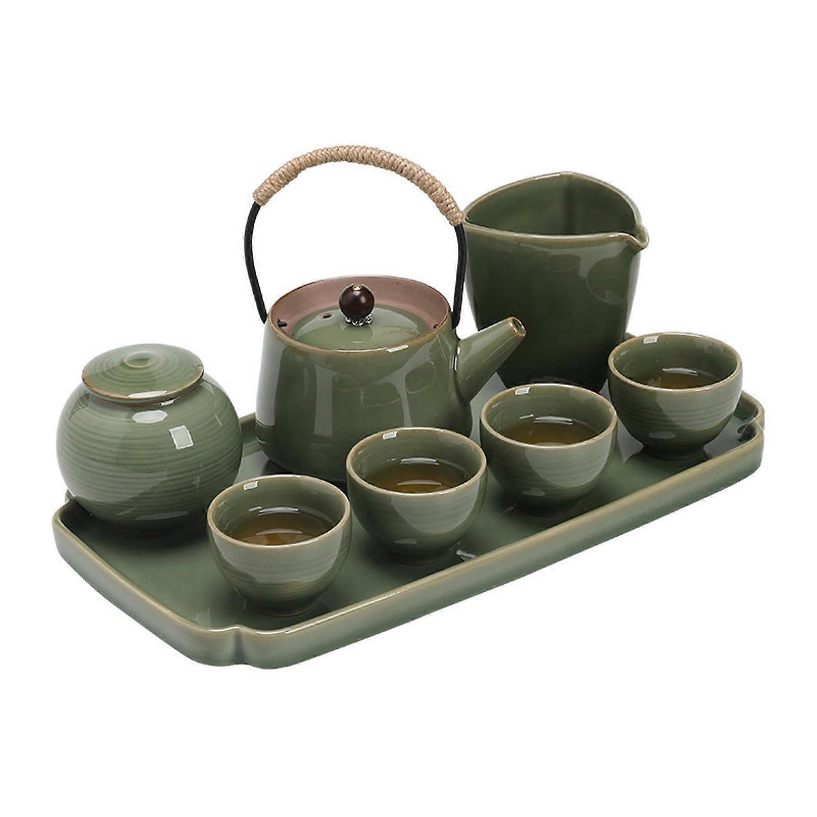 Ceramic Tea Set with Cups and Teapot,  Temp Resistant, Elegant Design, 7Piece with Plate