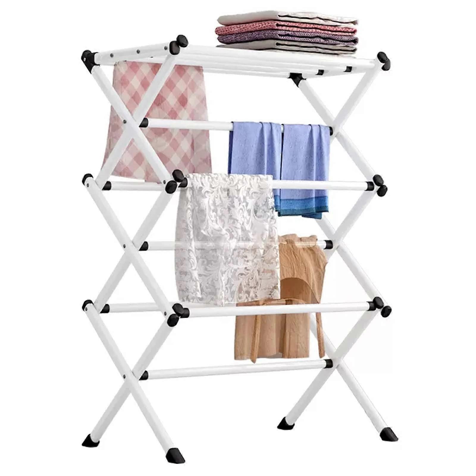 Clothes Drying Rack Foldable Steel Laundry Stand with Adjustable Bars for Indoor Balcony Use